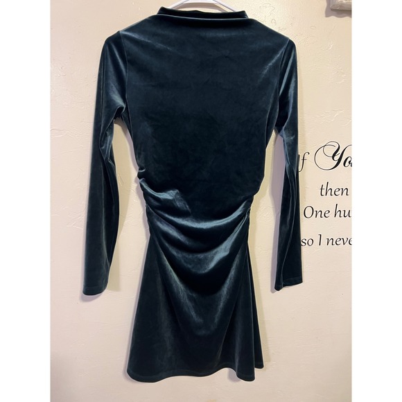 Abercrombie & Fitch Emerald Green Velvet Ruched Mock Neck Mini Dress Paloma long - Picture 5 of 8